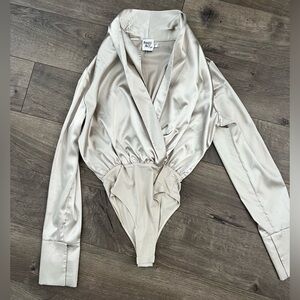 Satin Cowl Neck / Open Front Bodysuit